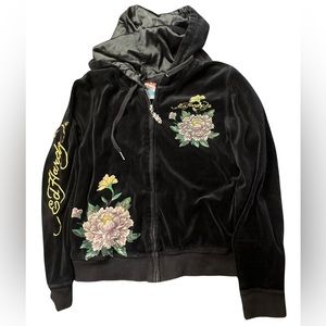 Ed Hardy Velour Embroidered & Beaded accent Hoodie/Pants set. Never worn.